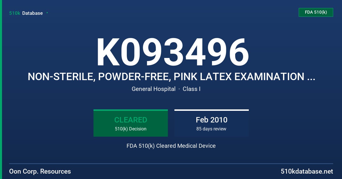 K093496 NON-STERILE, POWDER-FREE, PINK LATEX EXAMINATION GLOVES WITH AND/OR WITHOUT STRAWBERRY SCENT AND WITH PROTEIN CONTENT FDA 510(k) Cleared Medical Device