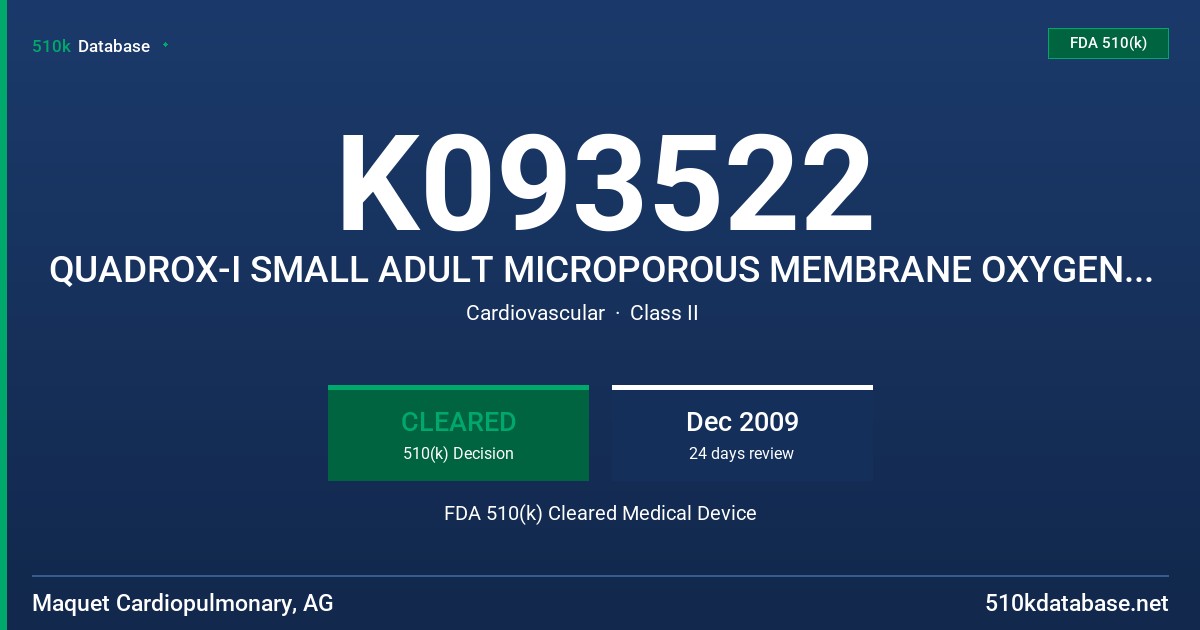 K093522 QUADROX-I SMALL ADULT MICROPOROUS MEMBRANE OXYGENATOR FDA 510(k) Cleared Medical Device