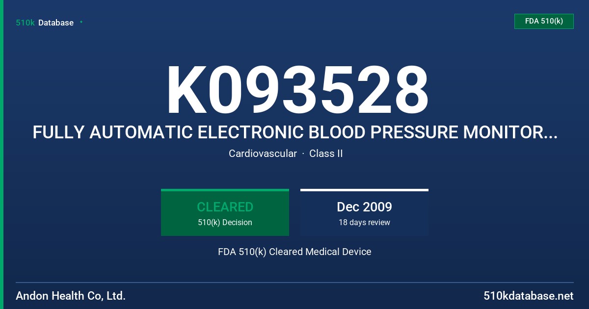 K093528 FULLY AUTOMATIC ELECTRONIC BLOOD PRESSURE MONITOR MODEL KD-5963, KD-7963 FDA 510(k) Cleared Medical Device