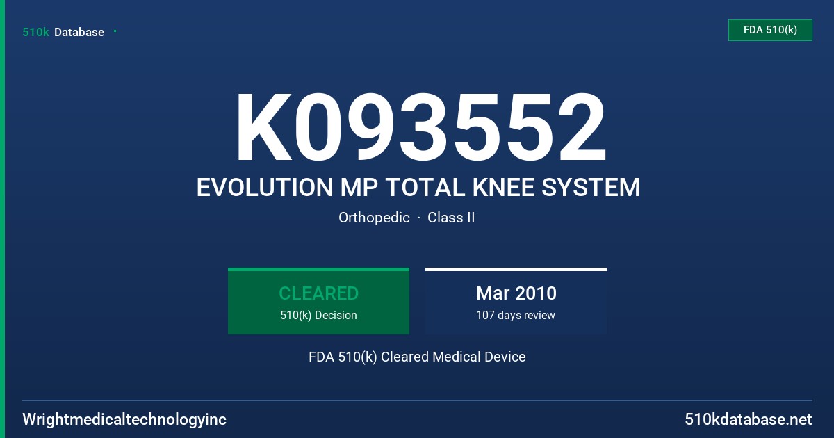 K093552 EVOLUTION MP TOTAL KNEE SYSTEM FDA 510(k) Cleared Medical Device