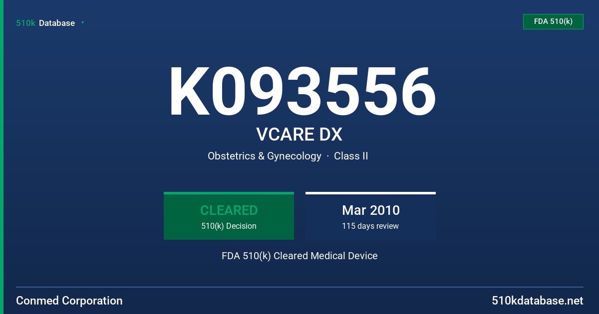 K093556 VCARE DX FDA 510(k) Cleared Medical Device