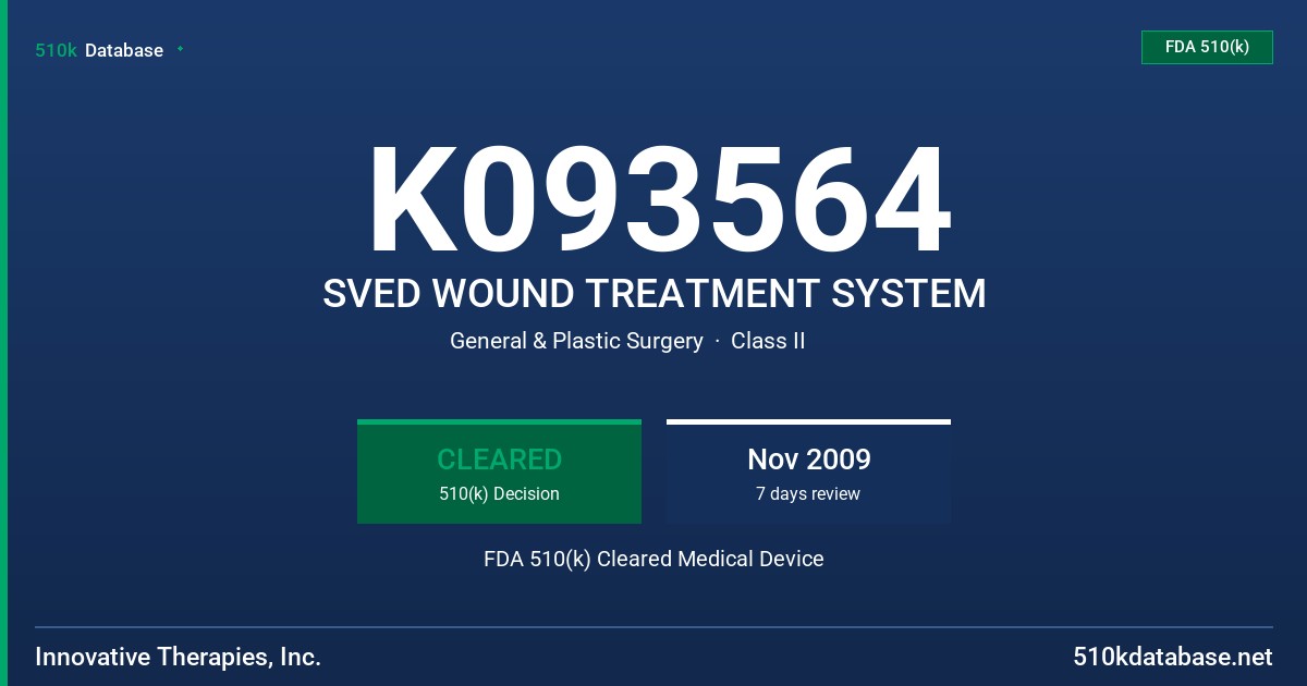 K093564 SVED WOUND TREATMENT SYSTEM FDA 510(k) Cleared Medical Device