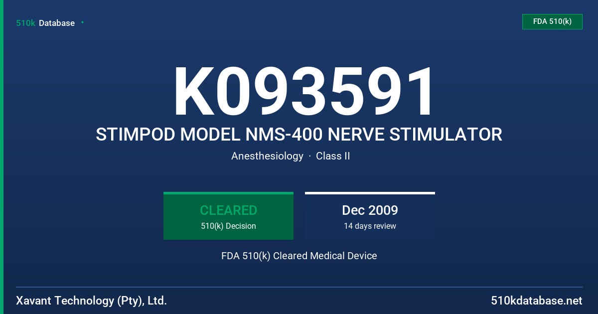 K093591 STIMPOD MODEL NMS-400 NERVE STIMULATOR FDA 510(k) Cleared Medical Device