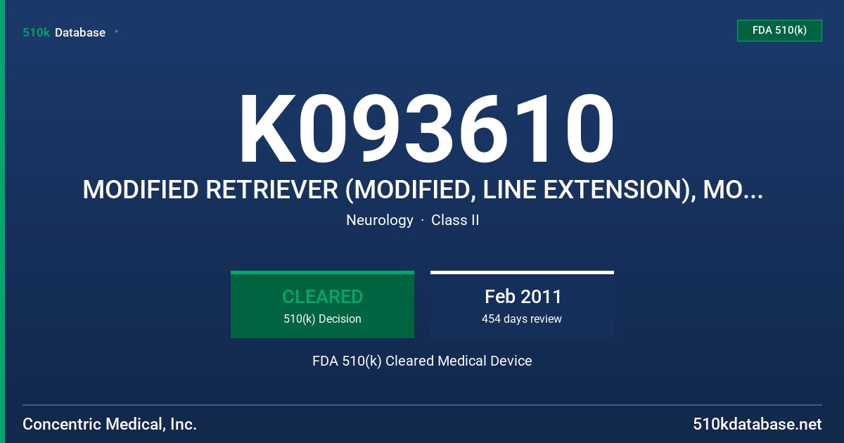 K093610 MODIFIED RETRIEVER (MODIFIED, LINE EXTENSION), MODELS 90152, 90153 FDA 510(k) Cleared Medical Device