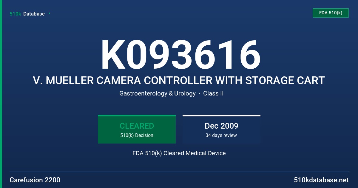 K093616 V. MUELLER CAMERA CONTROLLER WITH STORAGE CART FDA 510(k) Cleared Medical Device