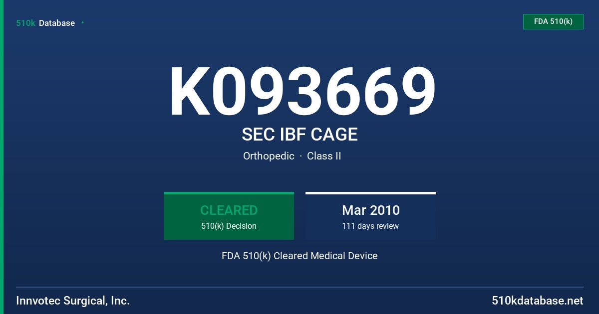 K093669 SEC IBF CAGE FDA 510(k) Cleared Medical Device