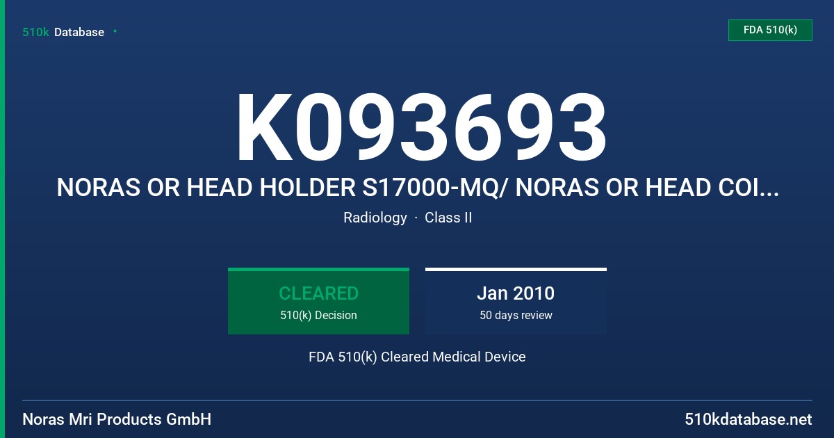 K093693 NORAS OR HEAD HOLDER S17000-MQ/ NORAS OR HEAD COIL 3T 7230-PH MODEL S1700-MQ/ 7230-PH FDA 510(k) Cleared Medical Device