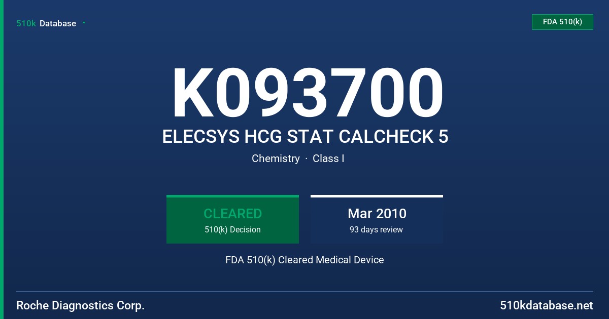 K093700 ELECSYS HCG STAT CALCHECK 5 FDA 510(k) Cleared Medical Device