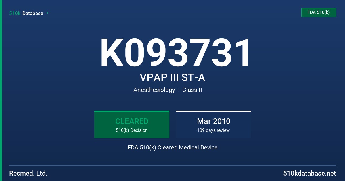 K093731 VPAP III ST-A FDA 510(k) Cleared Medical Device