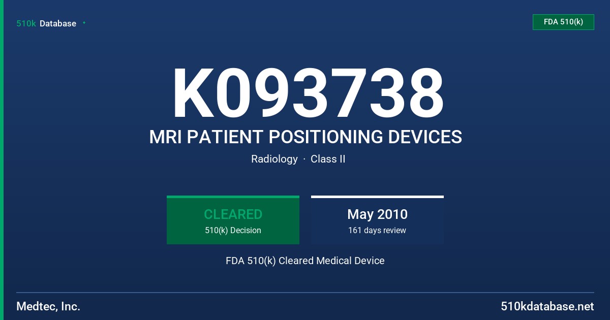 K093738 MRI PATIENT POSITIONING DEVICES FDA 510(k) Cleared Medical Device