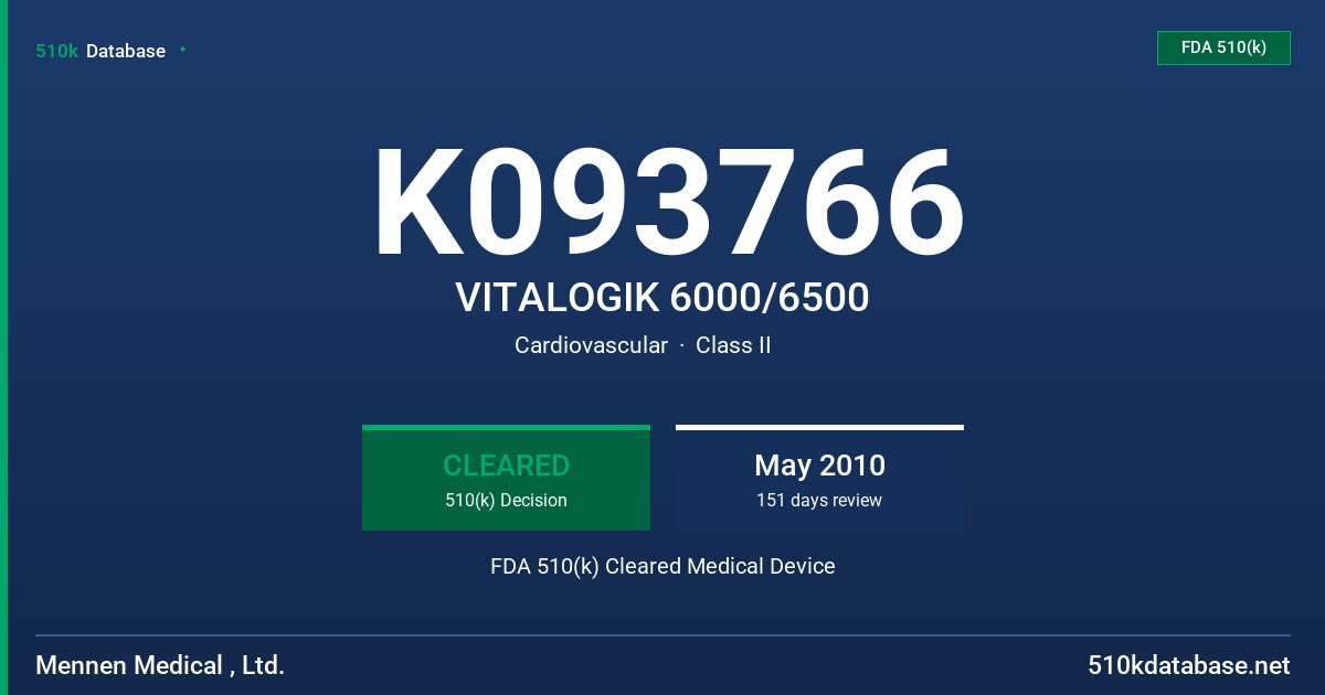 K093766 VITALOGIK 6000/6500 FDA 510(k) Cleared Medical Device