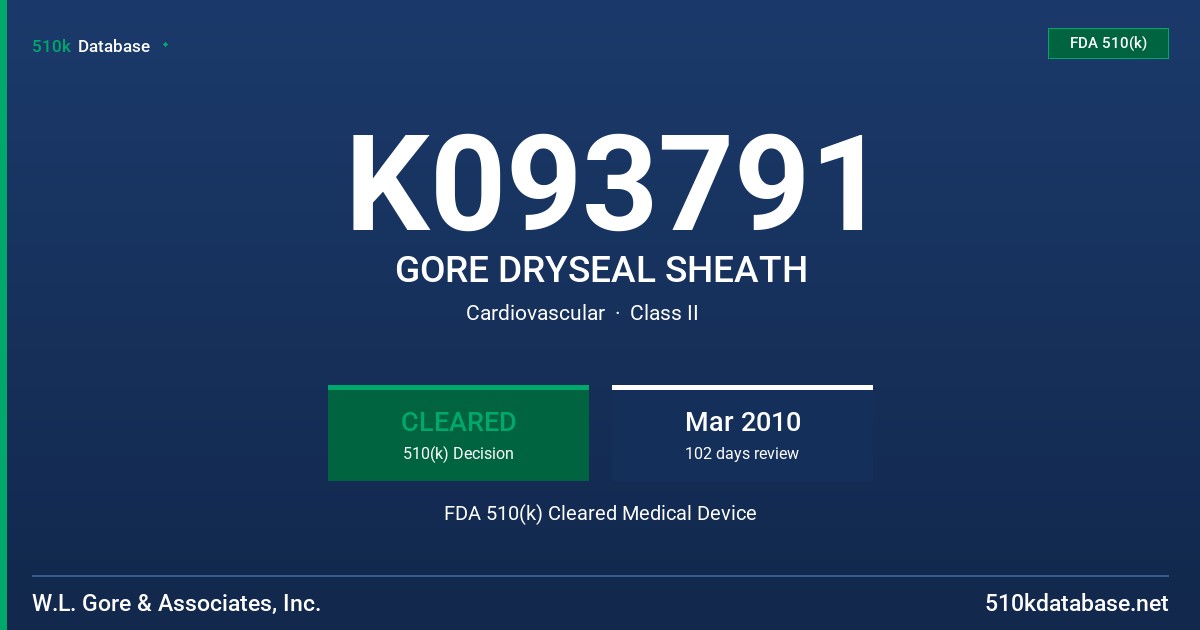 K093791 GORE DRYSEAL SHEATH FDA 510(k) Cleared Medical Device