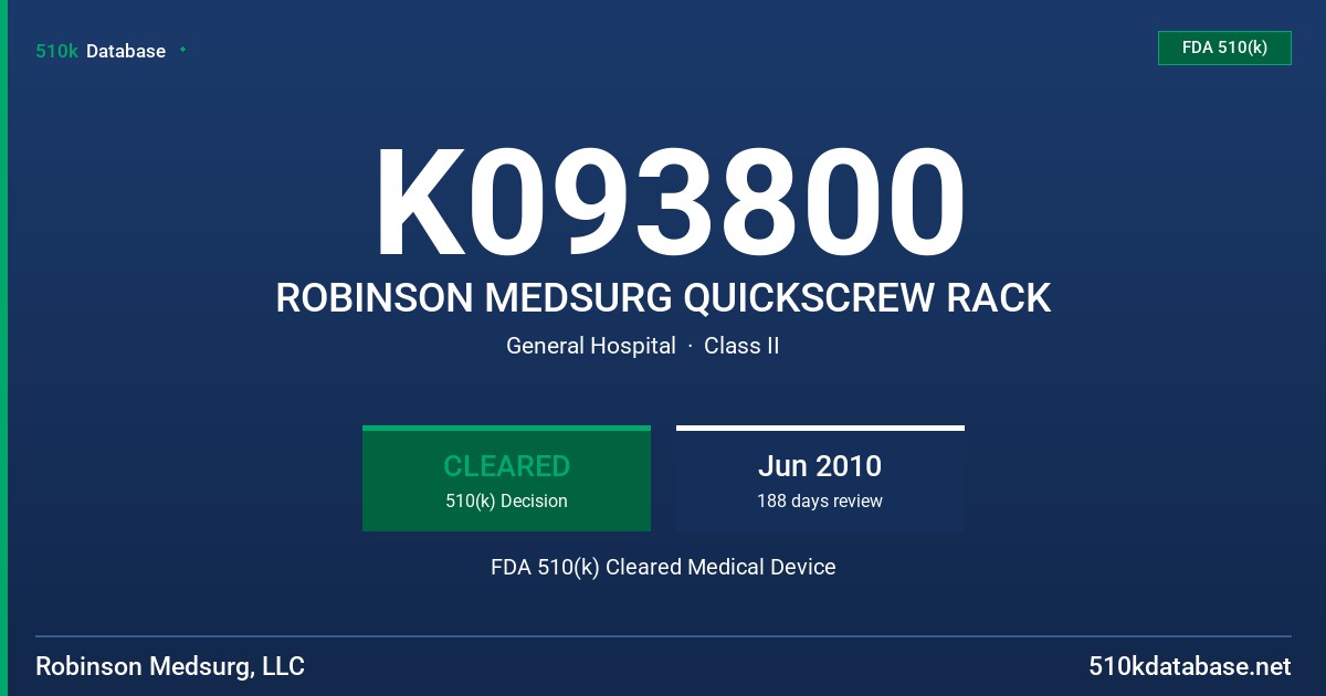 K093800 ROBINSON MEDSURG QUICKSCREW RACK FDA 510(k) Cleared Medical Device