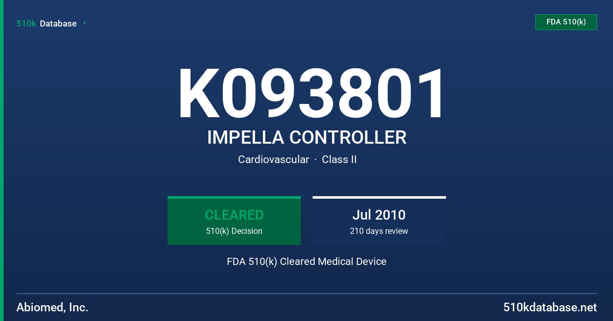 K093801 IMPELLA CONTROLLER FDA 510(k) Cleared Medical Device