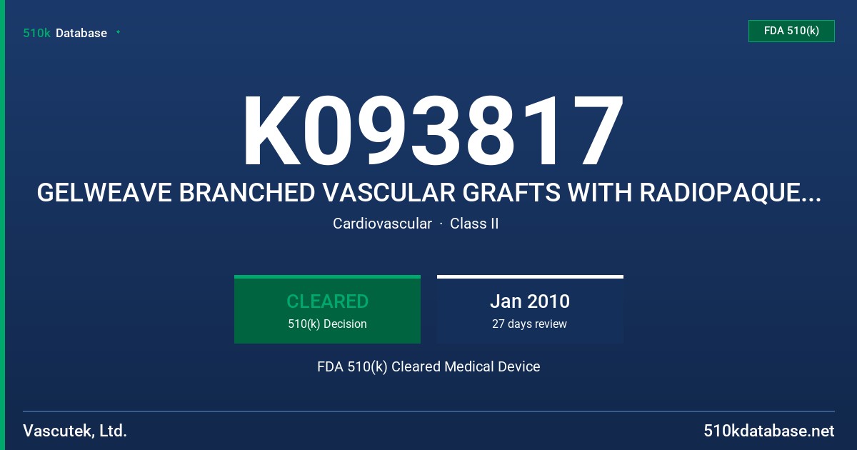 K093817 GELWEAVE BRANCHED VASCULAR GRAFTS WITH RADIOPAQUE MARKERS FDA 510(k) Cleared Medical Device