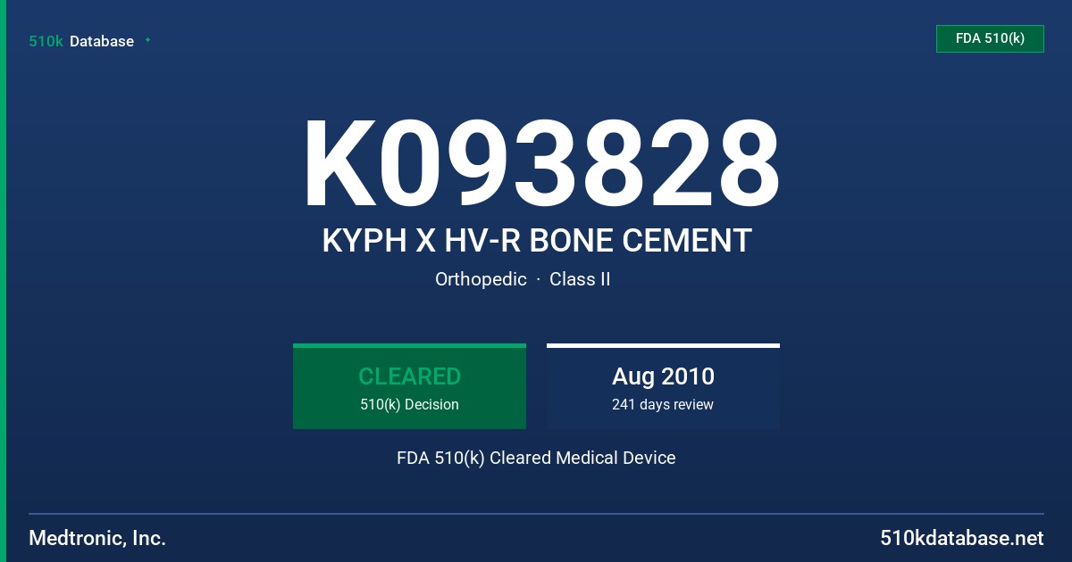 K093828 KYPH X HV-R BONE CEMENT FDA 510(k) Cleared Medical Device