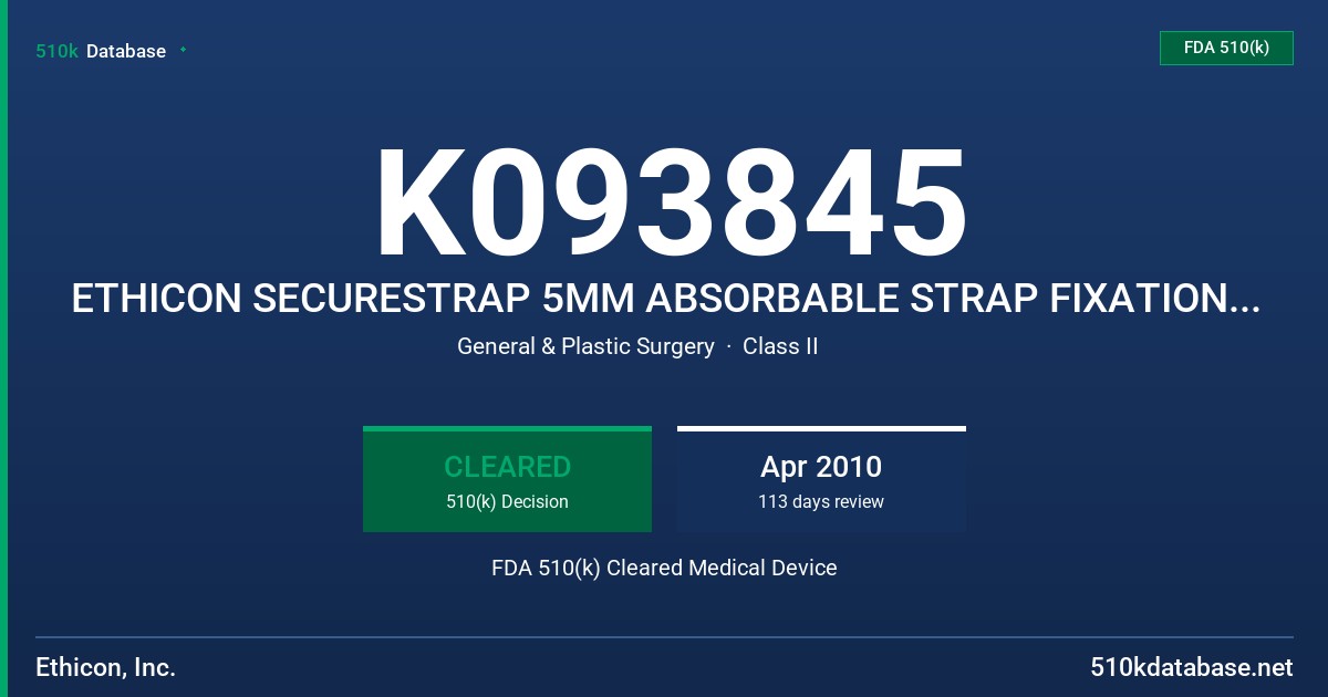 K093845 ETHICON SECURESTRAP 5MM ABSORBABLE STRAP FIXATION DEVICE, MODEL STRAP25 FDA 510(k) Cleared Medical Device