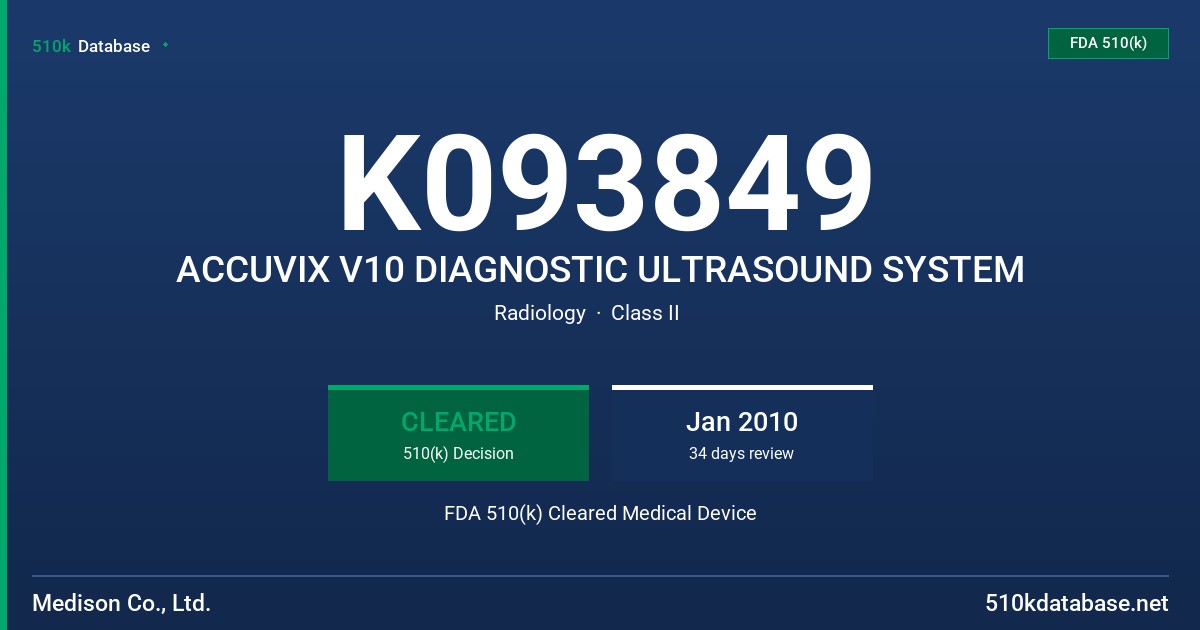 K093849 ACCUVIX V10 DIAGNOSTIC ULTRASOUND SYSTEM FDA 510(k) Cleared Medical Device
