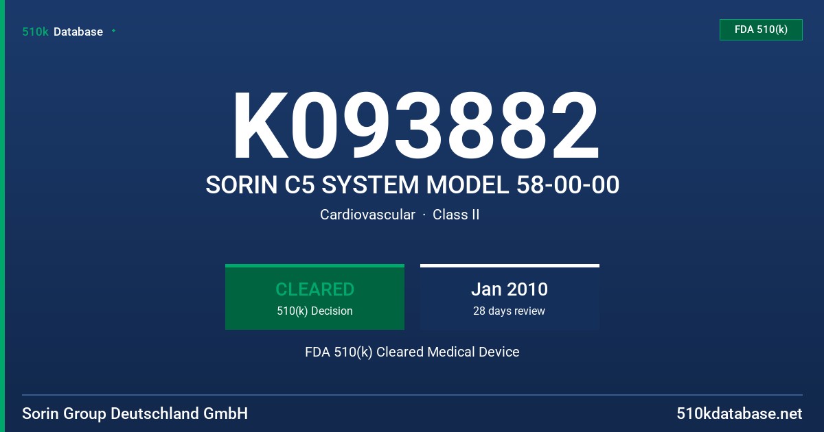 K093882 SORIN C5 SYSTEM MODEL 58-00-00 FDA 510(k) Cleared Medical Device
