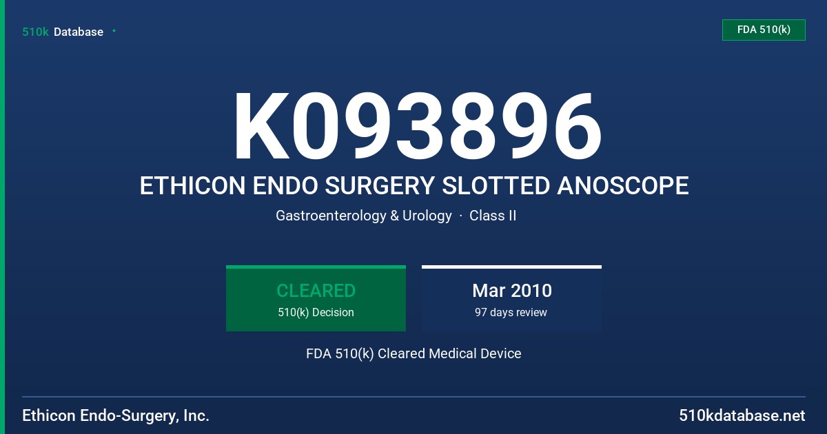 K093896 ETHICON ENDO SURGERY SLOTTED ANOSCOPE FDA 510(k) Cleared Medical Device