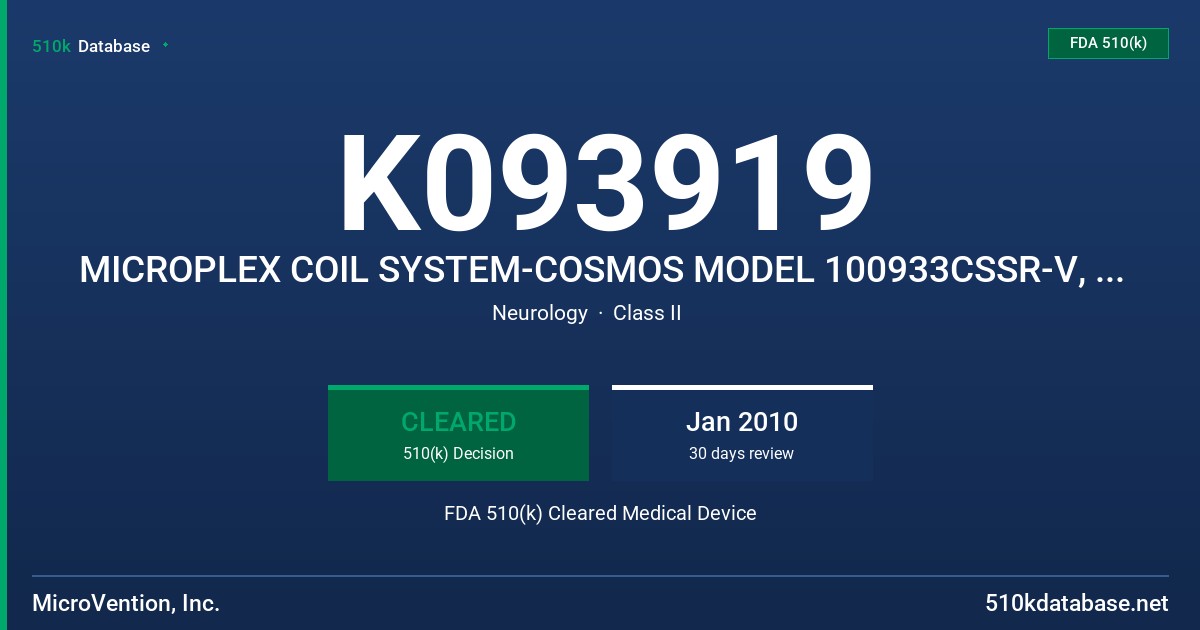 K093919 MICROPLEX COIL SYSTEM-COSMOS MODEL 100933CSSR-V, 101036CSSR-V, 101141CSSR-V, 101245CSSR-V FDA 510(k) Cleared Medical Device