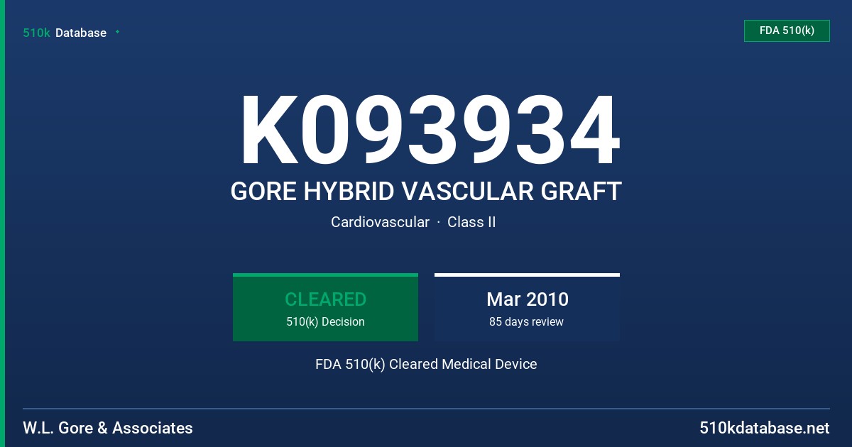 K093934 GORE HYBRID VASCULAR GRAFT FDA 510(k) Cleared Medical Device