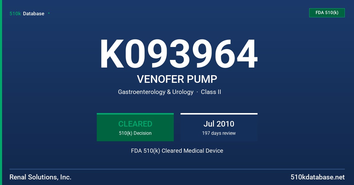 K093964 VENOFER PUMP FDA 510(k) Cleared Medical Device