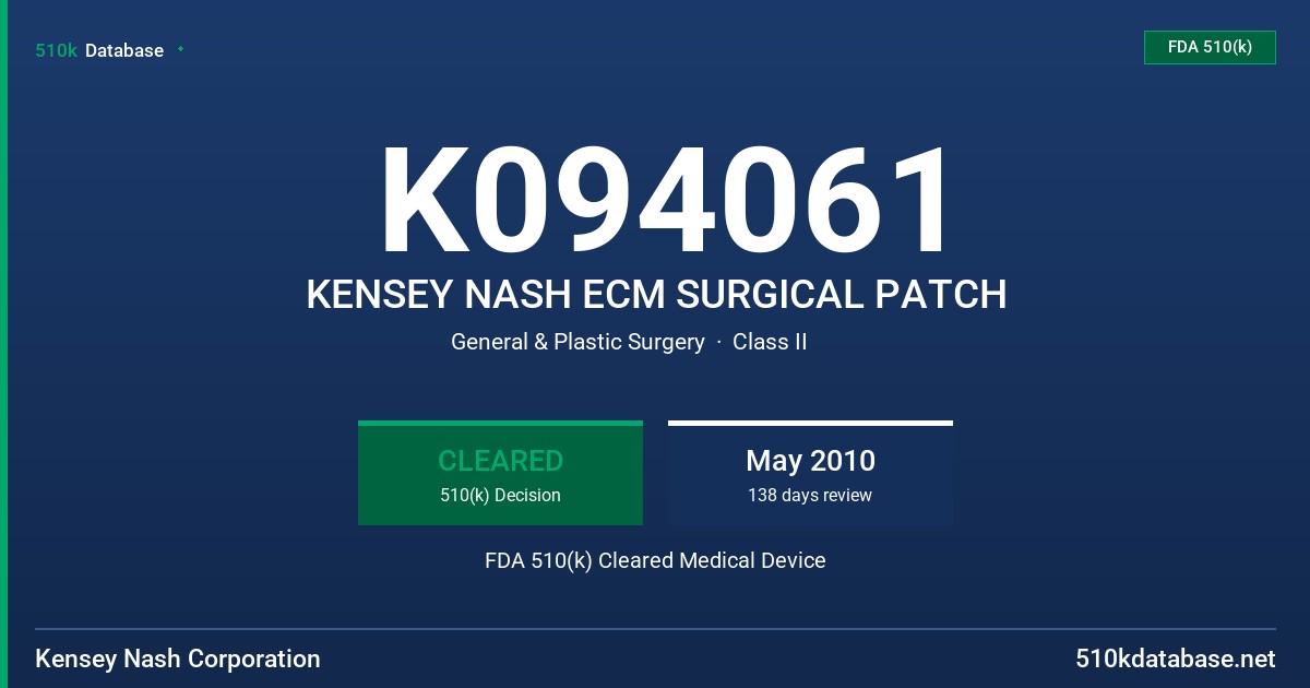 K094061 KENSEY NASH ECM SURGICAL PATCH FDA 510(k) Cleared Medical Device
