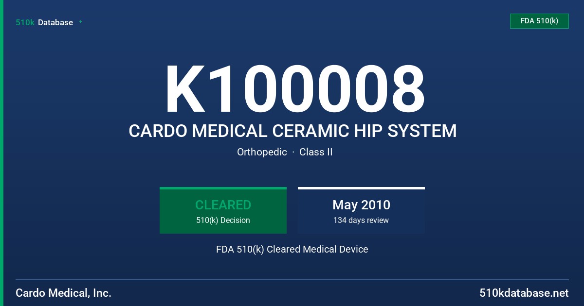 K100008 CARDO MEDICAL CERAMIC HIP SYSTEM FDA 510(k) Cleared Medical Device