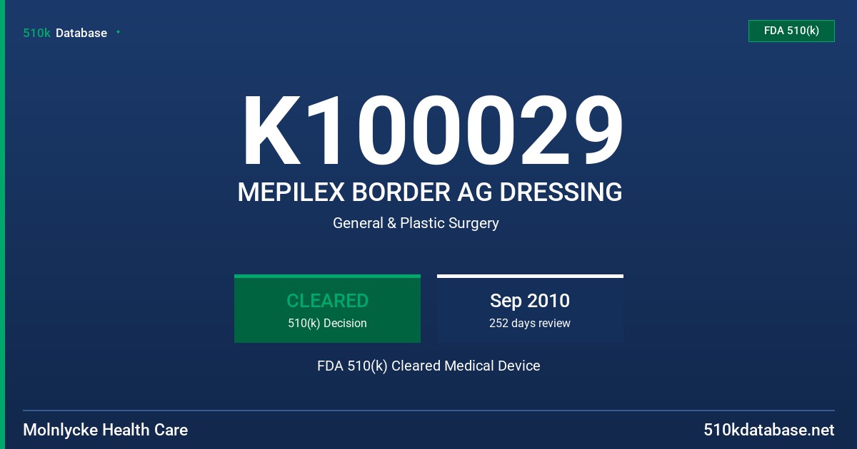K100029 MEPILEX BORDER AG DRESSING FDA 510(k) Cleared Medical Device