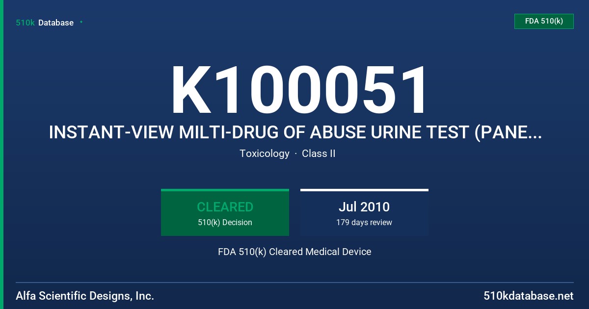 K100051 INSTANT-VIEW MILTI-DRUG OF ABUSE URINE TEST (PANEL, CUP), INSTANT-VERDICT MULTI-DRUG OF ABUSE URINE TEST (PANEL, CUP) FDA 510(k) Cleared Medical Device