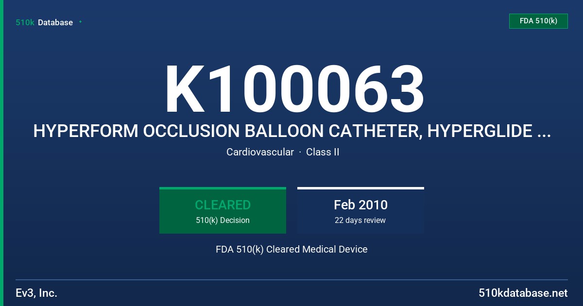 K100063 HYPERFORM OCCLUSION BALLOON CATHETER, HYPERGLIDE OCCLUSION BALLOON CATHETER, HYPERGLIDE OCCLUSION BALLOON CATHETER MODEL FDA 510(k) Cleared Medical Device