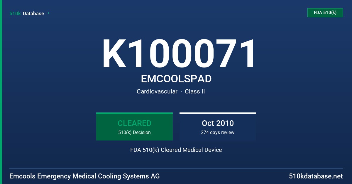K100071 EMCOOLSPAD FDA 510(k) Cleared Medical Device