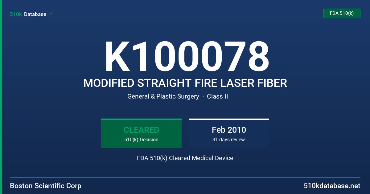 K100078 MODIFIED STRAIGHT FIRE LASER FIBER FDA 510(k) Cleared Medical Device