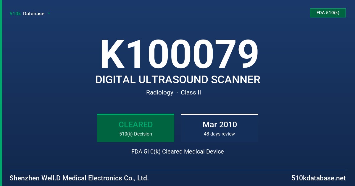 K100079 DIGITAL ULTRASOUND SCANNER FDA 510(k) Cleared Medical Device