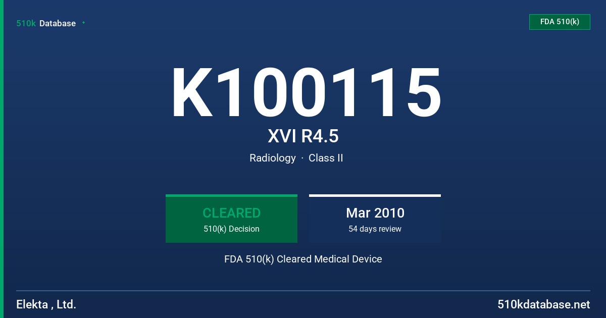 K100115 XVI R4.5 FDA 510(k) Cleared Medical Device