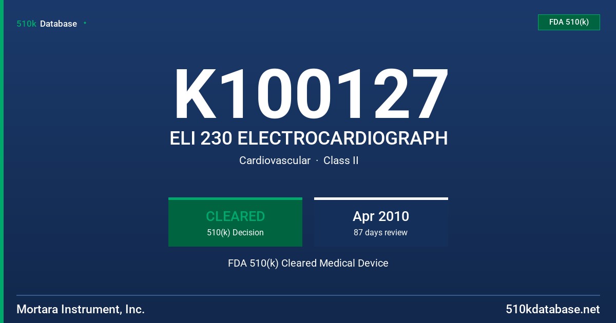 K100127 ELI 230 ELECTROCARDIOGRAPH FDA 510(k) Cleared Medical Device