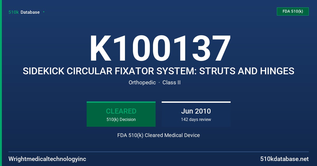 K100137 SIDEKICK CIRCULAR FIXATOR SYSTEM: STRUTS AND HINGES FDA 510(k) Cleared Medical Device