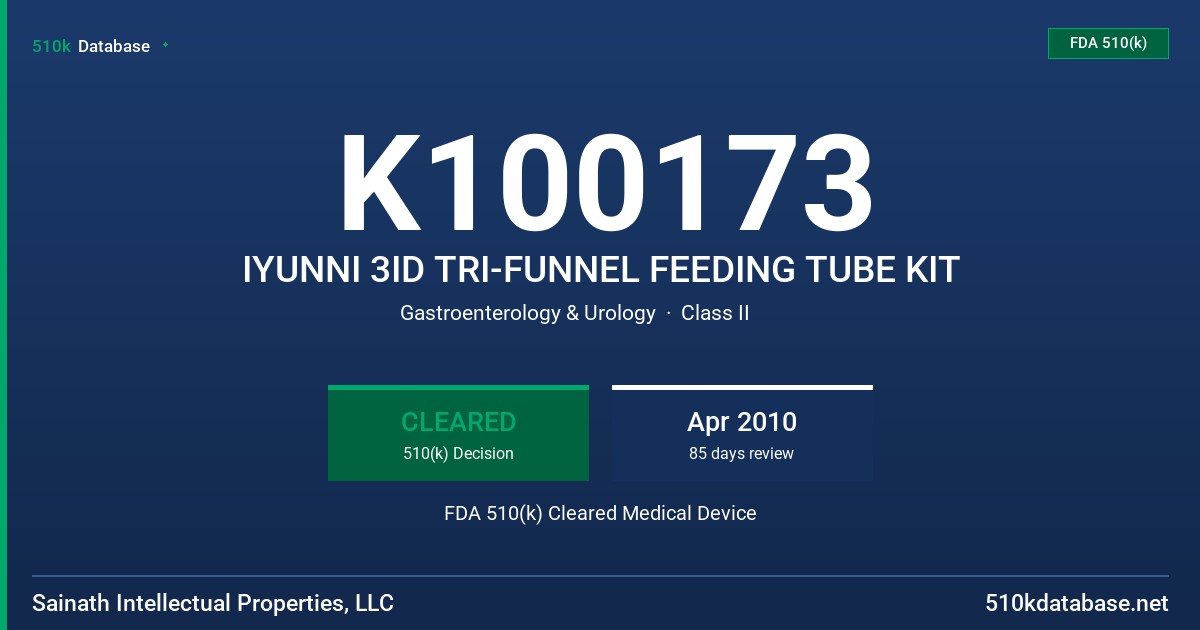 K100173 IYUNNI 3ID TRI-FUNNEL FEEDING TUBE KIT FDA 510(k) Cleared Medical Device