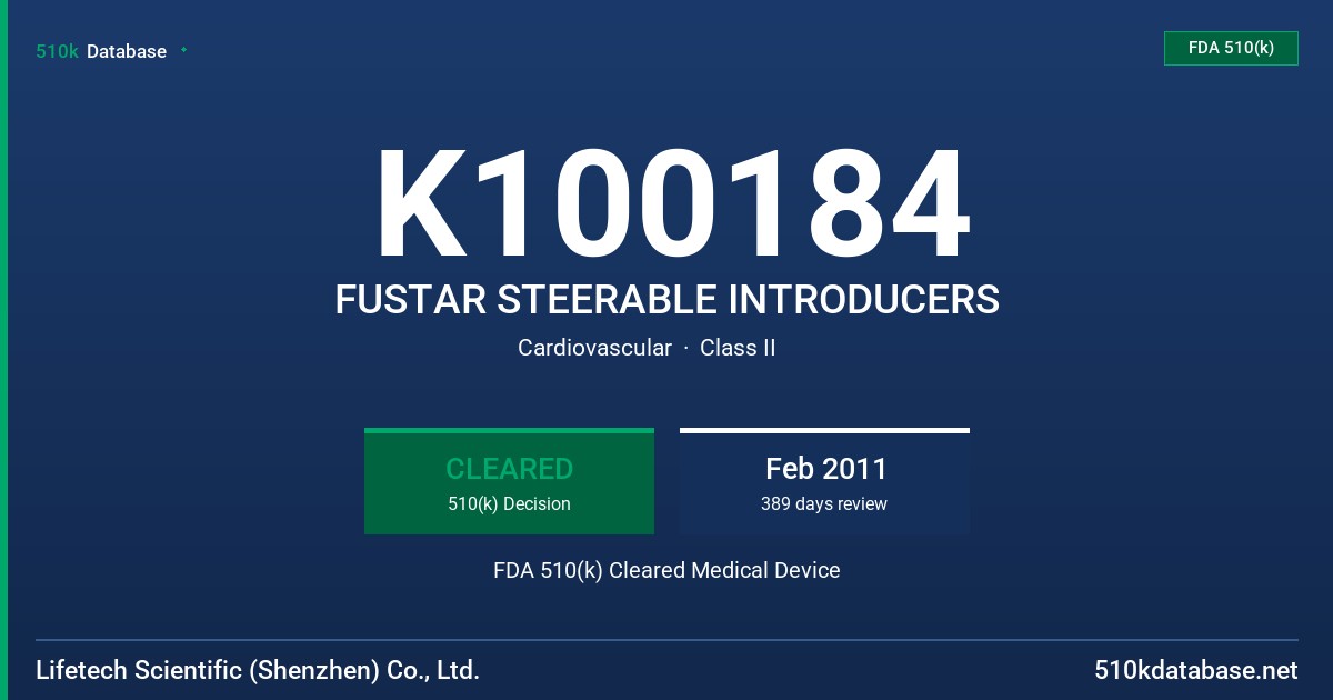 K100184 FUSTAR STEERABLE INTRODUCERS FDA 510(k) Cleared Medical Device