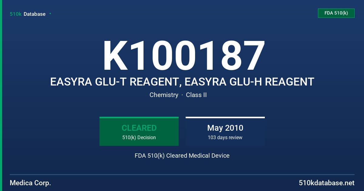 K100187 EASYRA GLU-T REAGENT, EASYRA GLU-H REAGENT FDA 510(k) Cleared Medical Device