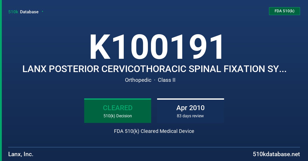 K100191 LANX POSTERIOR CERVICOTHORACIC SPINAL FIXATION SYSTEM (PCFS) FDA 510(k) Cleared Medical Device