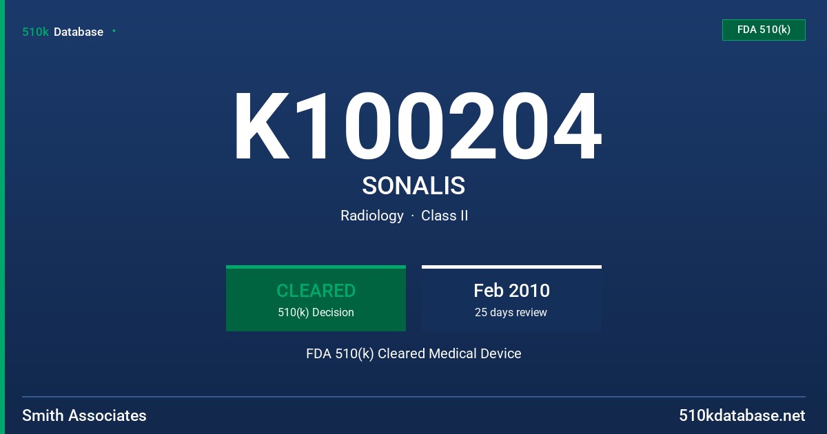 K100204 SONALIS FDA 510(k) Cleared Medical Device