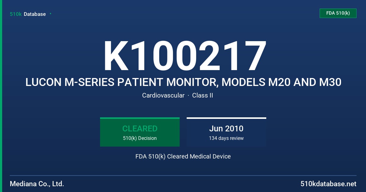 K100217 LUCON M-SERIES PATIENT MONITOR, MODELS M20 AND M30 FDA 510(k) Cleared Medical Device