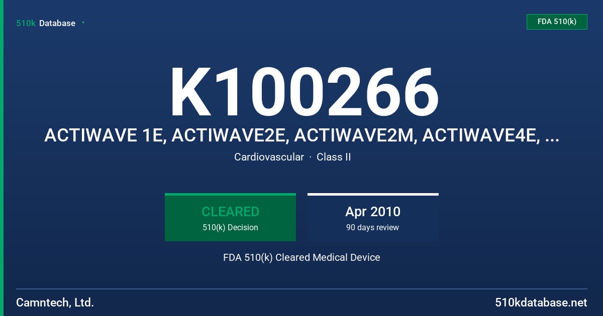 K100266 ACTIWAVE 1E, ACTIWAVE2E, ACTIWAVE2M, ACTIWAVE4E, ACTIWAVE CARDIO MODEL 08-514, 08-521, 08-536, 08-557, 08-603 FDA 510(k) Cleared Medical Device
