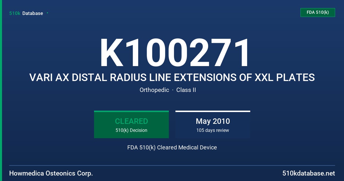 K100271 VARI AX DISTAL RADIUS LINE EXTENSIONS OF XXL PLATES FDA 510(k) Cleared Medical Device