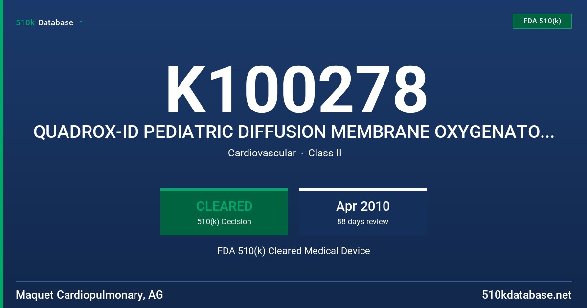 K100278 QUADROX-ID PEDIATRIC DIFFUSION MEMBRANE OXYGENATOR WITH BIOLINE COATING, MODELS BE-HMOD 30000-USA, BEQ-HMOD 30000-USA FDA 510(k) Cleared Medical Device