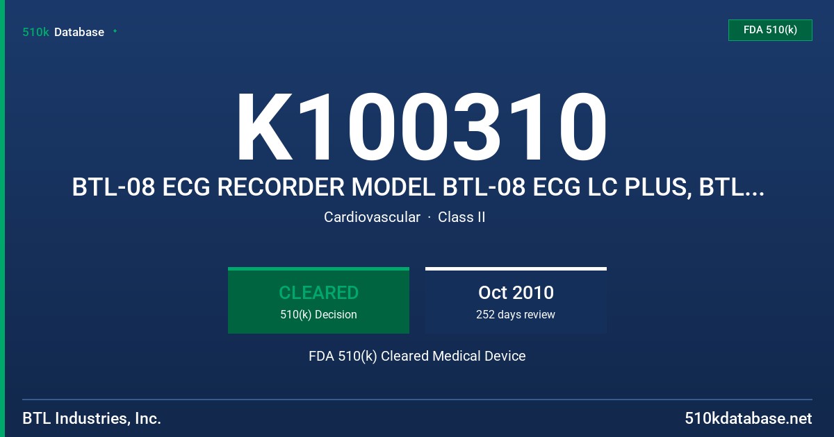 K100310 BTL-08 ECG RECORDER MODEL BTL-08 ECG LC PLUS, BTL-08 ECG LT PLUS FDA 510(k) Cleared Medical Device