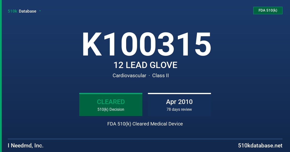 K100315 12 LEAD GLOVE FDA 510(k) Cleared Medical Device