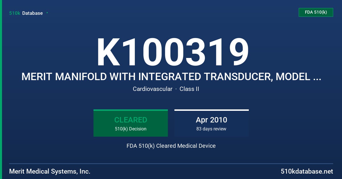 K100319 MERIT MANIFOLD WITH INTEGRATED TRANSDUCER, MODEL 203LTCHN-R FDA 510(k) Cleared Medical Device